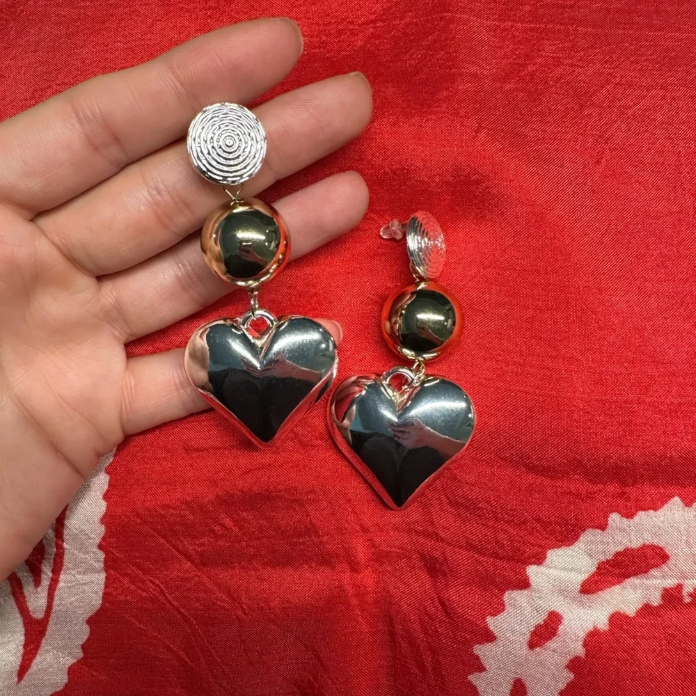 Anthropologie Gold and Silver Heart Drop Earrings - Picture 3 of 5